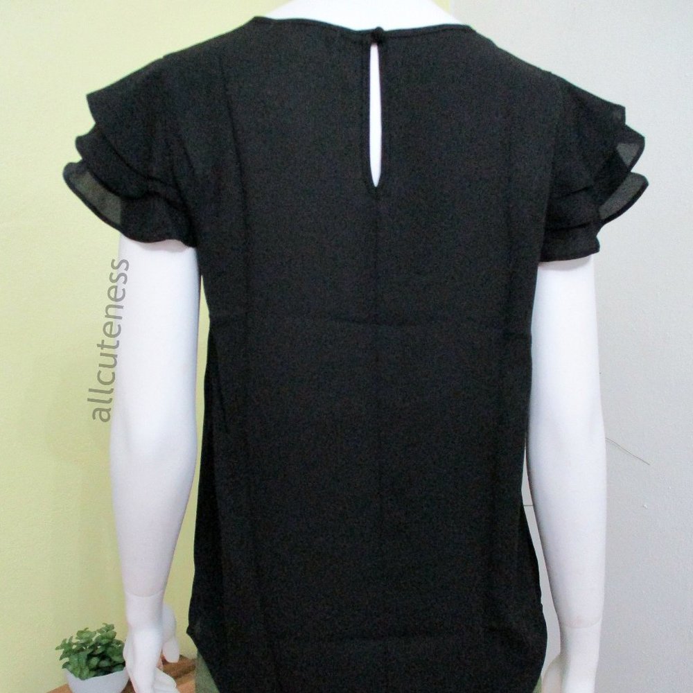 Black Ruffle Short Sleeve Top - Picture 5 of 6